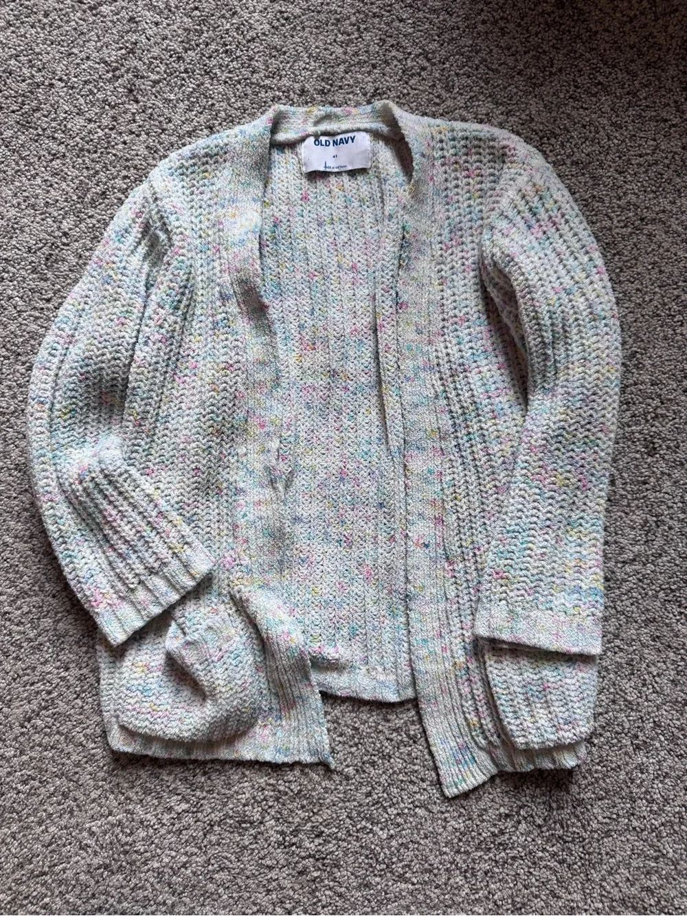 Old Navy Cream Speckled Open Cardigan with Pastel Flecks